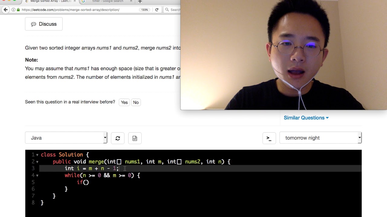 15 min Java Coding Challenge - Merge Sorted Array