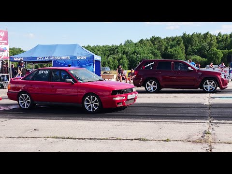 Jeep Grand Cherokee 6.1 Kompressor vs Audi 90 B3 Quattro 4.2T 1/4 mile drag race