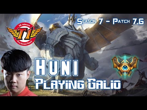 SKT T1 Huni GALIO vs ZED Mid - Patch 7.6 KR Ranked