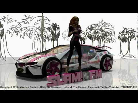 3d chick and BMW i8 dynamics efficience Slam!fm CGI promo animated