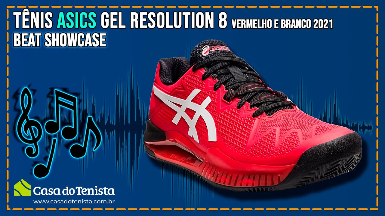 Tênis Asics Gel Resolution 8 Clay Vermelho e Branco Modelo 2021 Beat Showcase