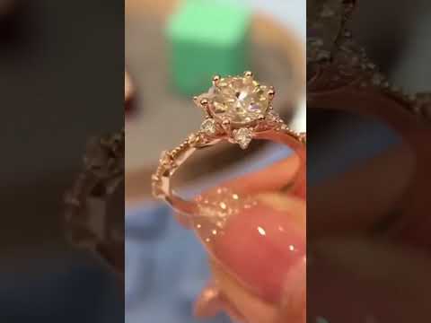 Round Moissanite Floral Style Engagement Ring. #roundcutring #ytshorts #yt #rings #youtubeshorts