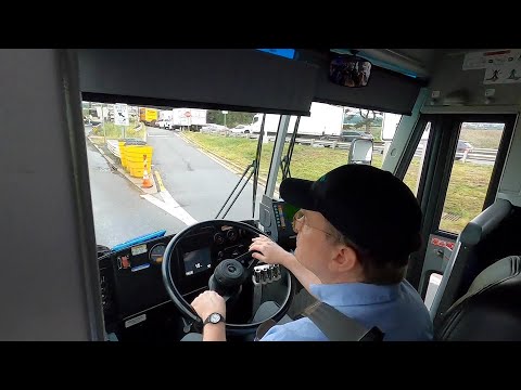 2017 MCI D4500CT commuter coach bus pre-trip and drive, driver view