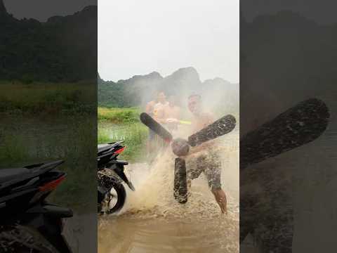 Crazy Challenge:Using a Motorbike to Blow Everything Away#24HourChallenge #Motorbike #Power