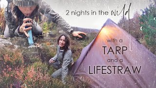 2 Nights Alone in the Wild with a Tarp and a LifeStraw - Wild Camping Adventure in the Forest