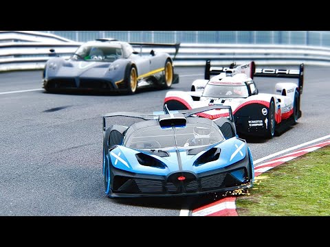 Bugatti Bolide vs Pagani Zonda R vs Porsche 919 EVO at Nordschleife