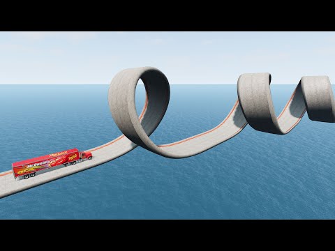 Impossible Triple Loop Bridge Crossing Cars Vs Deep Water - BeamNG.Drive