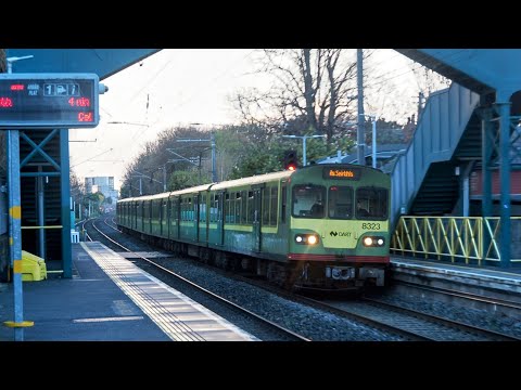 Irish Rail 8300 class DART 8323 screams through Sydney Parade at Speed. 10/4/23