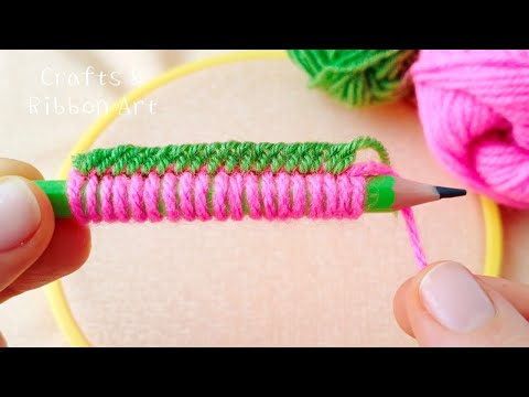 It's so Beautiful !! Superb Woolen Flower Craft Idea with Pencil - Hand Embroidery Amazing Flowers