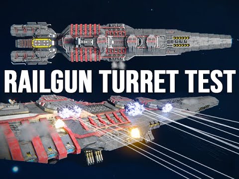 Battleship Railgun Turrets Firepower Tested  - Space Engineers