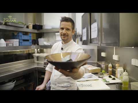 Langoustine Tartare with smoked eel ice cream, Easterscheldt algae and RBC by Michaël Vrijmoed **