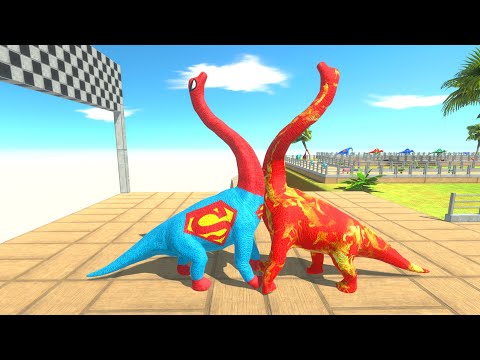 ALL SUPERMAN vs ALL FIRE BRACHIOSAURUS BATTLE DEATH RUN - Animal Revolt Battle Simulator