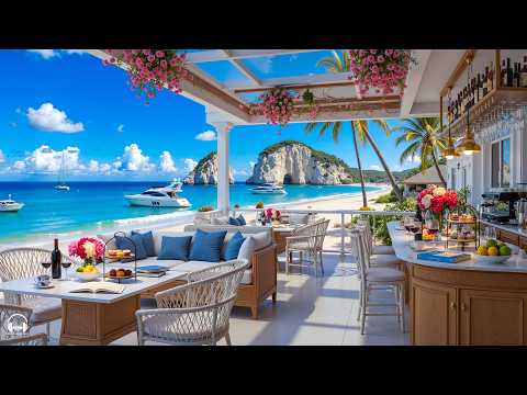 Elegant Bossa Nova Jazz & Ocean Wave Sounds at Morning Beach Cafe Ambience for Uplifting the day