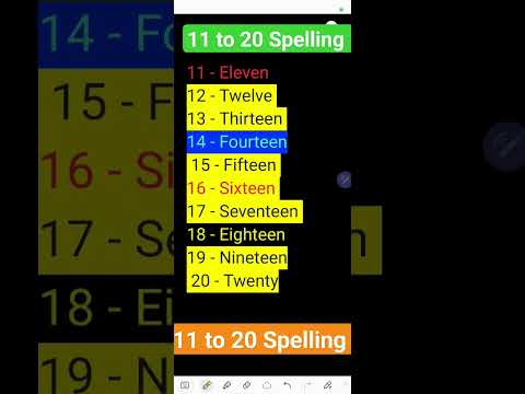 11 to 20 Spelling||Number Names||11,12,13,14,15,16,17,18,19,20 ki spelling