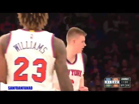 Kristaps Porzingis vs Nuggets (2016/02/07) - 21 Pts, 13 Rebs, 2 Blks!