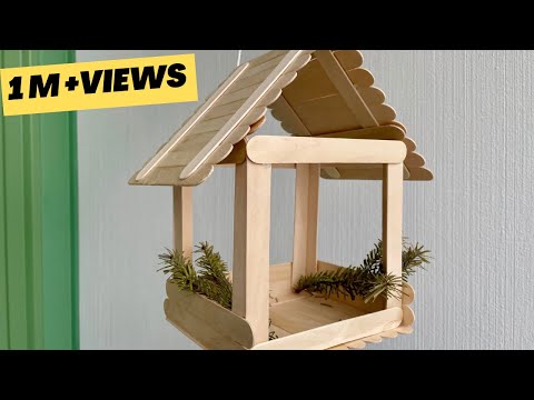 Wooden popsicle bird feeder | DIY ice-cream stick crafts | Bird house
