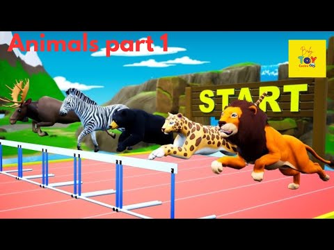 Learn Wild Animals Running Race Video For Kids - Learn Animals Names & Sounds For Children Toddlers,