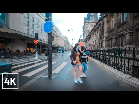 PARIS WALK - WALKING on a CLOUDY RAINY DAY in PARIS - 4K (Musée du Louvre to Paris City Hall)