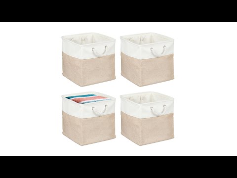 Aufbewahrungskorb Leinen im 4er Set Beige - Weiß - Leinen - 33 x 33 x 33 cm