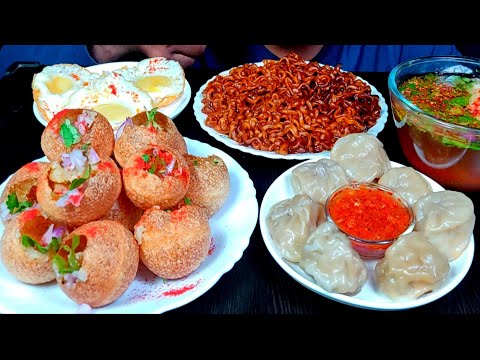 EATING GOLGAPPA/PANI PURI,MOMOS, BLACK BEAN NOODLES,SUNNY SIDE UP EGG EATING SHOW | MUKBANG | ASMR