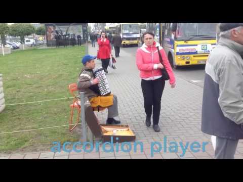 A talented blind person singing & playing accordion