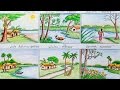 How to draw scenery of six season step by step