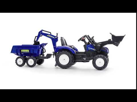 Pedalinis traktorius FALK New Holland su priekaba mėlynas video