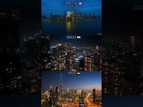New york 🇺🇸 Vs mumbai 🇮🇳 Vs dubai 🇦🇪 #india #america #uae #dubai #mumbai #nyc #nightveiw #skyscraper