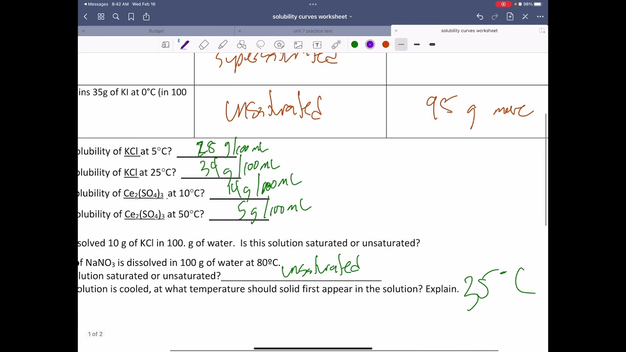 Solubility Worksheet #1 solutions