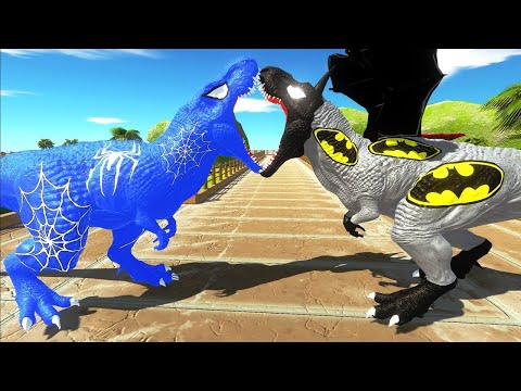 SPIDERMAN T-REX vs BATMAN T-REX OASIS DEATH RUN - Animal Revolt Battle Simulator