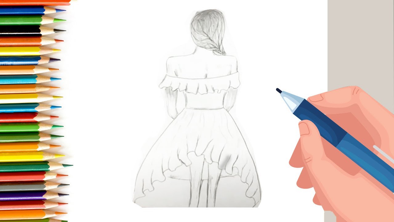 How to draw a girl with beautiful dress #shorts