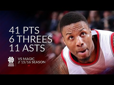 Damian Lillard 41 pts 6 threes 11 asts vs Wizards 15/16 season
