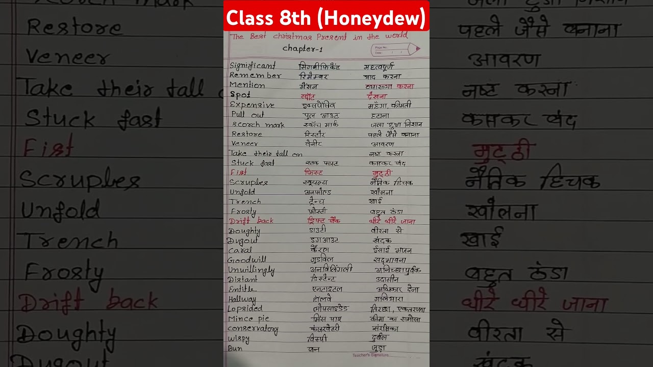 #class 8th English, #1st chapter meaning,