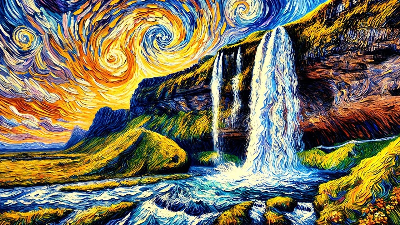 6 Stunning Waterfalls with Van Gogh-Inspired Art and Music by Bach, Pachelbel, and Debussy