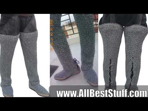 Watch YouTube Video for Aluminum Chainmail Legging Flat Ring integrated Leather Shoe