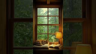 Rainy Forest Window Cat Ambience 4K