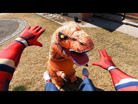 Spiderman Escapes Giant T Rex! POV Chase
