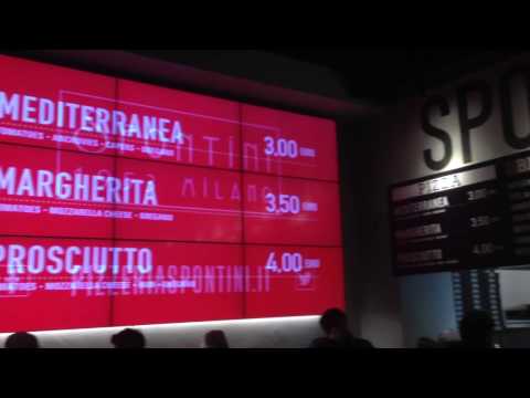 Digital Signage (video wall) one of the main element of ambiance in Pizzeria SPONTINI, Milano, Italy