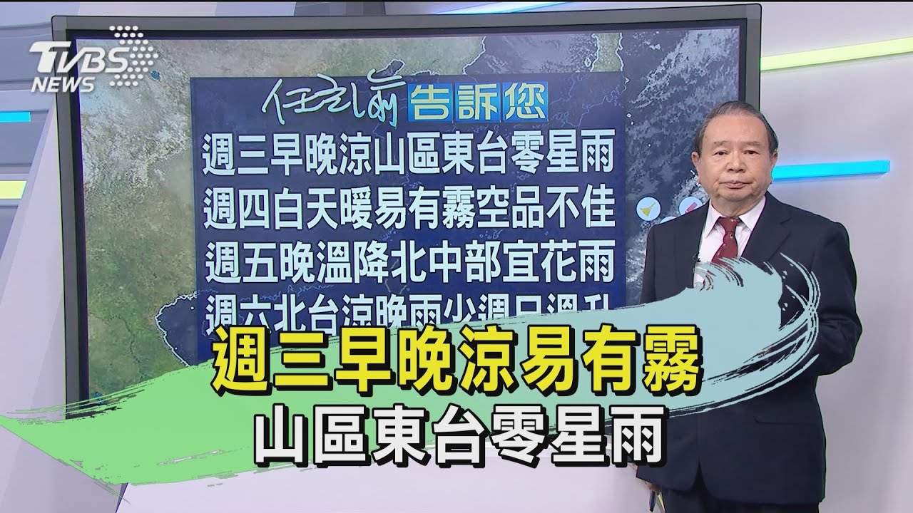 週三早晚涼易有霧 山區東台零星雨