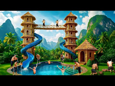 200-Day Challenge: Building Bamboo Twin Towers and Spiral Water Slide Using Primitive Tools