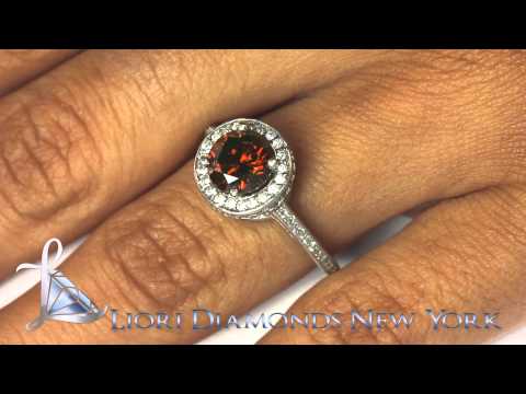 FD-054 - 2.89 Carat Fancy Red Natural Diamond Engagement Ring 14k White Gold Pave Halo