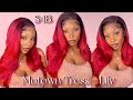 $48 13x6 SYNTHETIC OMBRÉ RED MOTOWN WIG LILY🥀♥️+HOW TO CUT THE FAUX SKIN CAP| MIONEKA G
