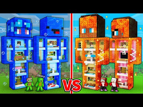 JJ and Mikey: Elemental Statue Family Battle in Minecraft - Maizen