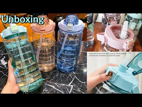 2L Large Capacity Sports Water Bottle with Straw | Portable Water Jug with Time Marker Cup