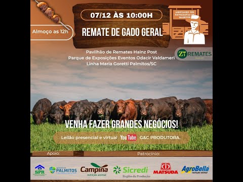 🐂 60° Remate de Gado Geral 📍 Palmitos - SC, dia 🗓️ 07/12, Domingo. ⏰ 10:00 hs.