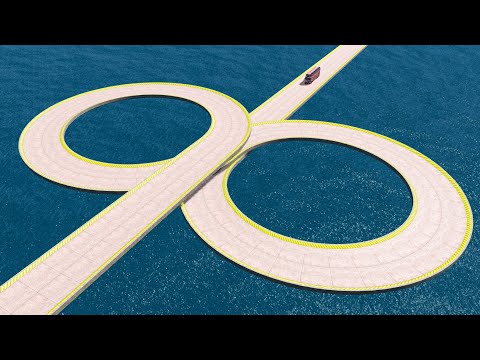 Impossible Double Loop Bridge Stunt Cars vs Deep Water - BeamNG.Drive