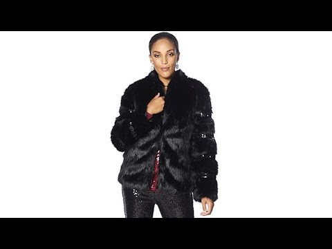 Joan Boyce Faux Fur Jacket with Sequins