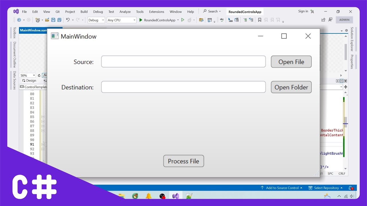 C# - Round WPF control corners using default template