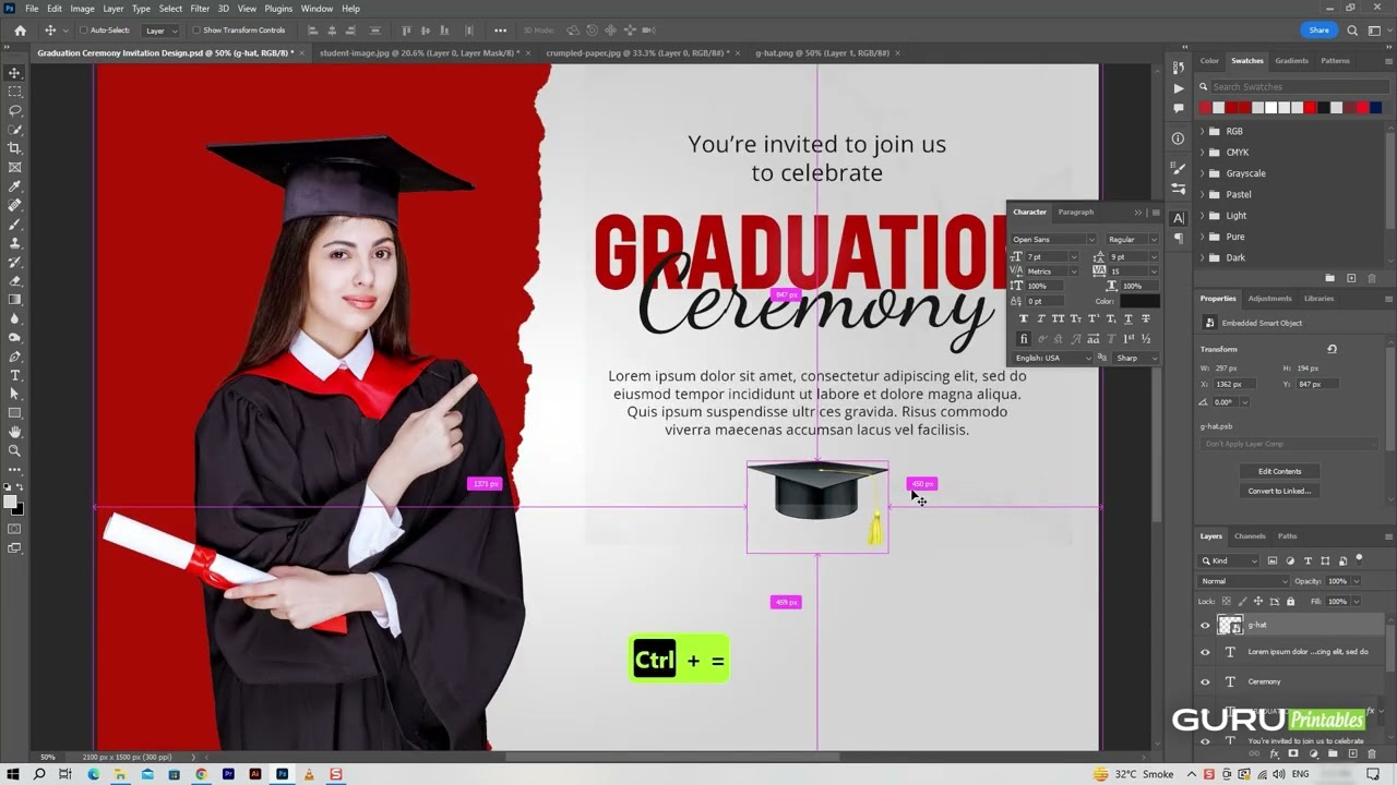 Overhead Photoshop Tutorial: Graduation Ceremony Invitation Design | Step-by-Step Guide