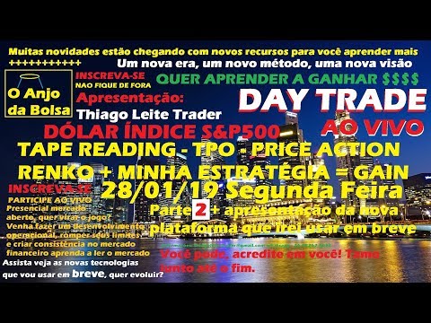 DAY TRADE AO VIVO DÓLAR ÍNDICE E S&P500 28/01/19 TapeReading,TPO,Renko,Price Action DOLG19/WDOG19